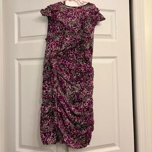 Express Purple Animal Print Sleeveless Ruched Mini Dress, Size XS